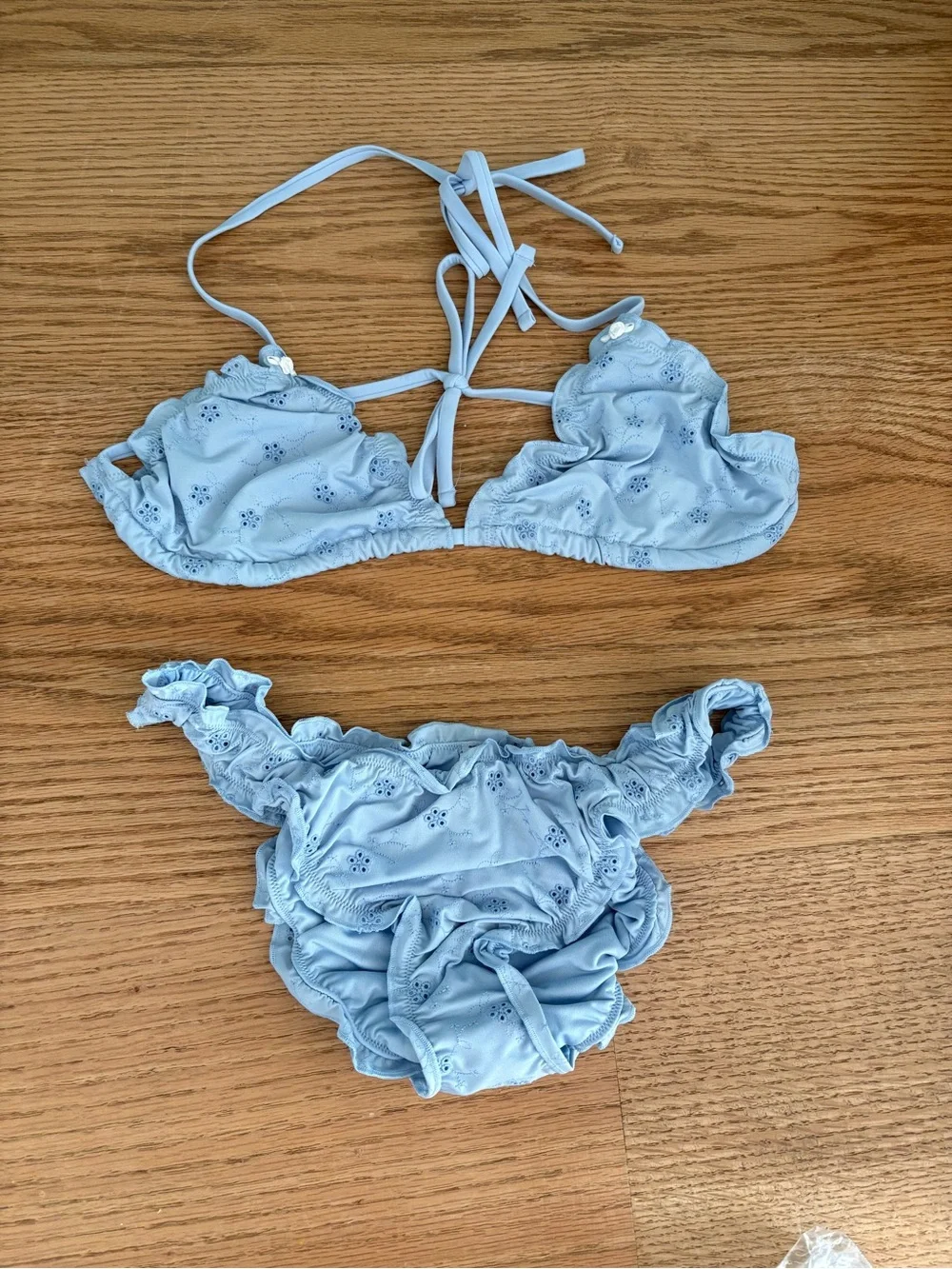 Frankie's Bikinis Light Blue Eyelet Ruffle Bikini Set